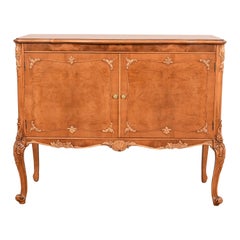 Antique Romweber French Provincial Louis XV Burl Wood Server or Bar Cabinet, Refinished