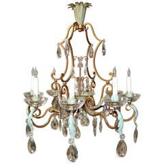 French Bagues Crystal Gilt Iron Chandelier