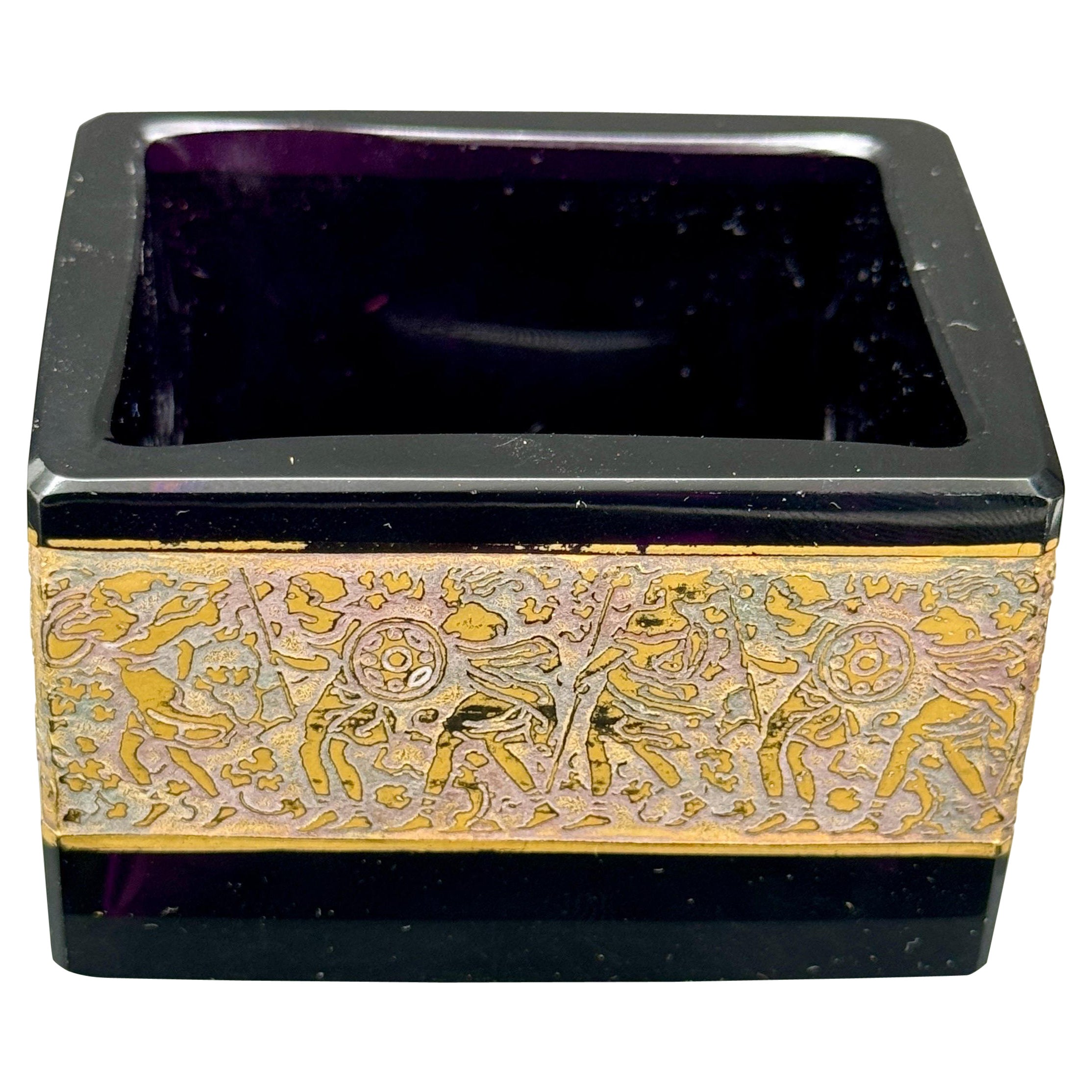 Joyero pequeño rectangular de cristal amatista Moser Karlsbad, firmado