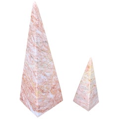 Neoclassical Grand Tour Solid Marble Pink and Cream Obelisks, a Pair