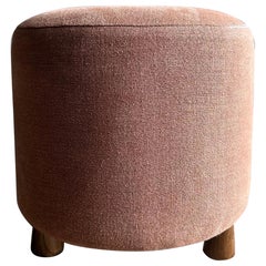 Bailey Round Stool in Havane Linen with Hand Stitched Details and White Oak Legs