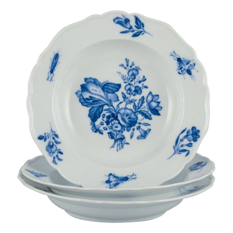 Meissen, Allemagne, trois grandes assiettes profondes, peintes de fleurs et d'insectes