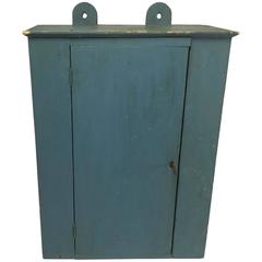 Antique American Folk Art Blue Painted Wall Cabinet