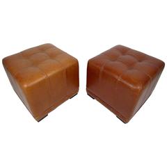 Pair of Mid-Century Style Tufted Leather Footstools 5