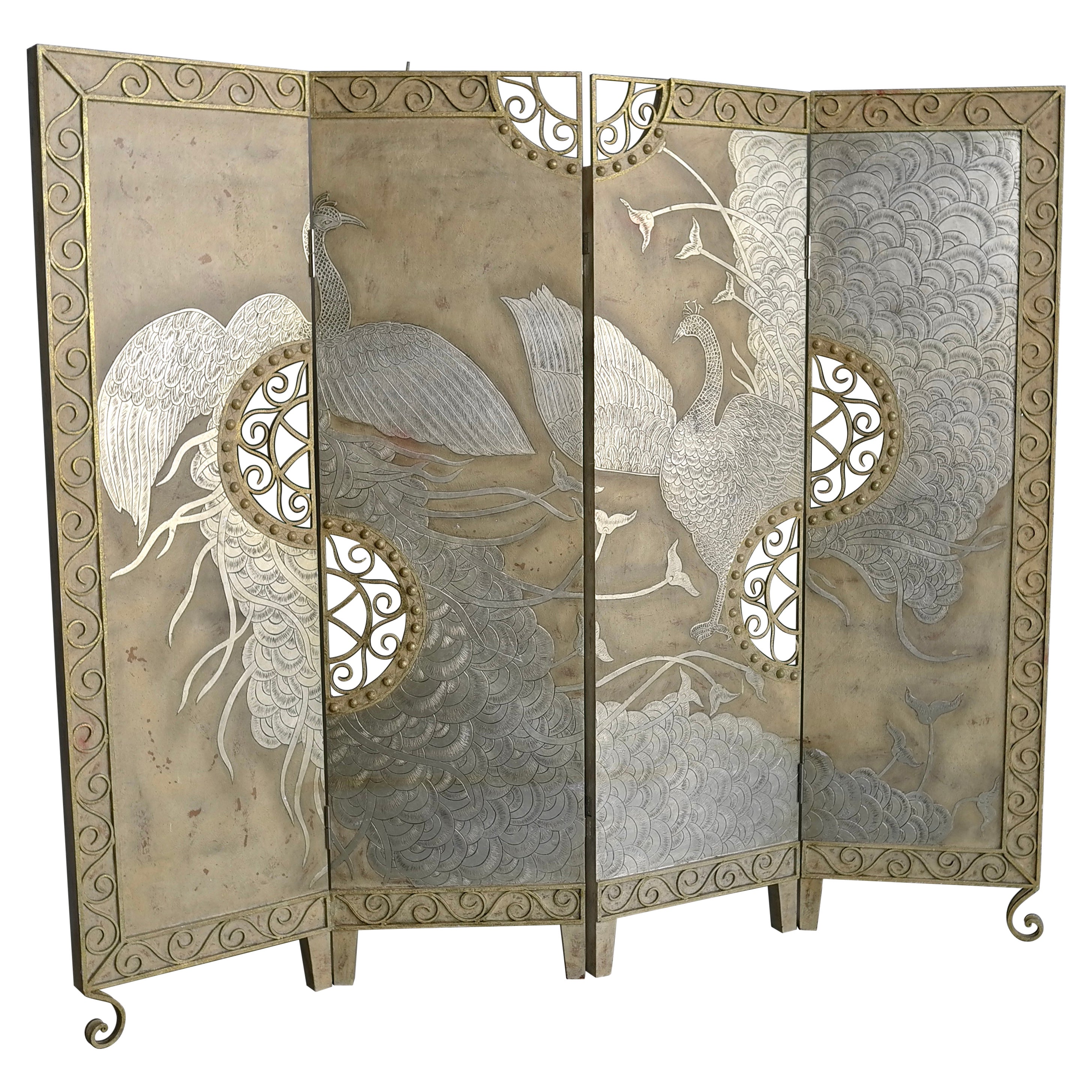 Extravagant  Peacock Room Divider with Wrought Iron details, Netherlands 1970's