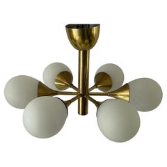 Space Age Glass and Brass 6-armed Chandelier by Kaiser Leuchten, 1970s, Germany