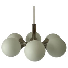 Space Age Glass and Chrome 6-armed Chandelier by Kaiser Leuchten, 1970s, Germany