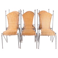 Set of 6 Frederic Weinberg wicker and iron chairs