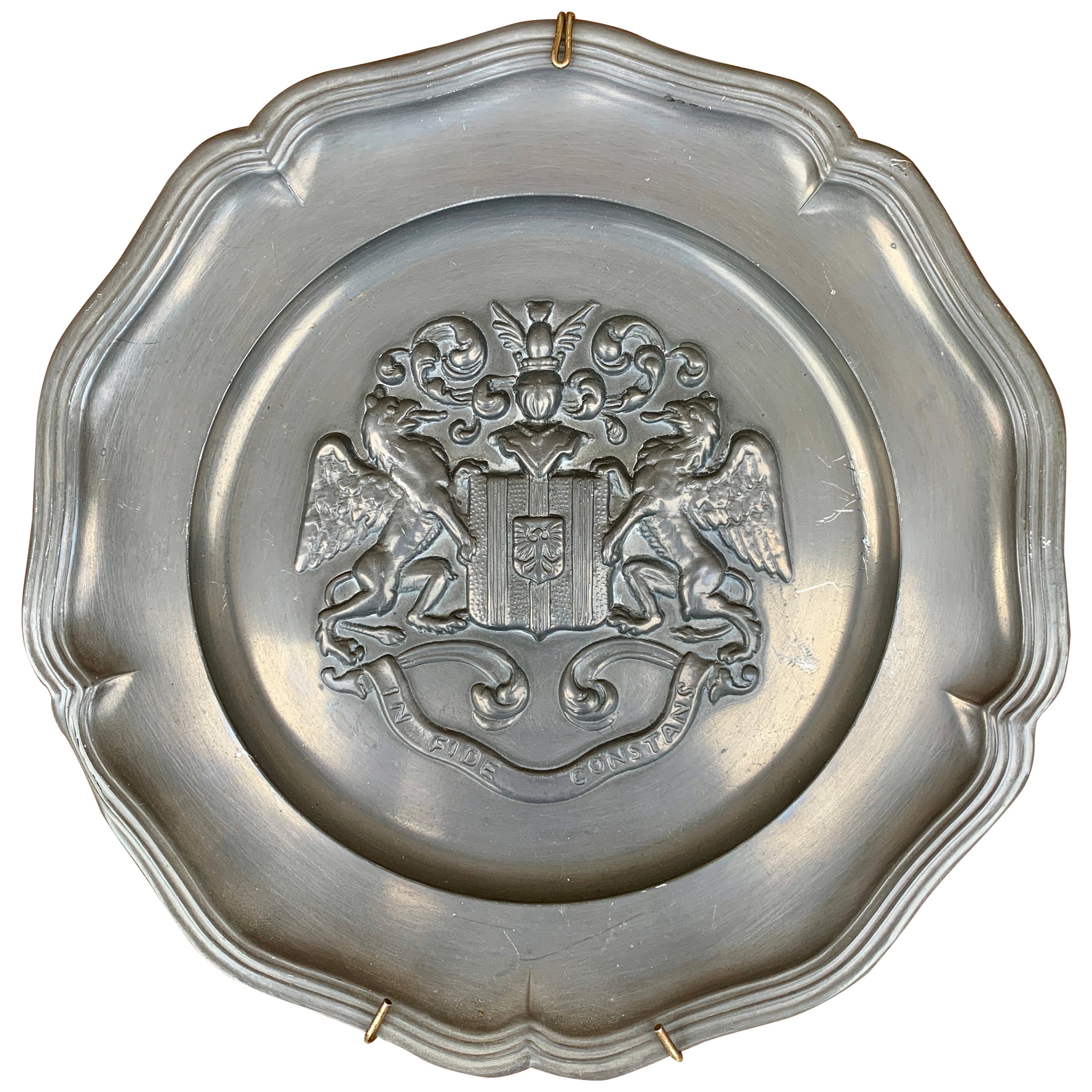 Vintage German Coat of Arms Heraldry Pewter Wall Plate