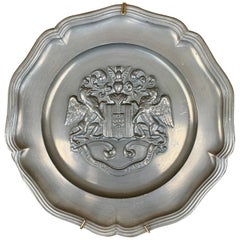 Placa de pared de estaño con escudo de armas heráldico alemán vintage