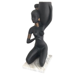 African Woman Ceramic Large Table Lamp, 1960s, Italy