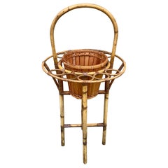 Mid-Century Rattan and Bamboo Wine or Champagne Butler Stand