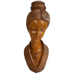 Beautifully Carved Detailed Balinese Bust of Stylized Woman 7