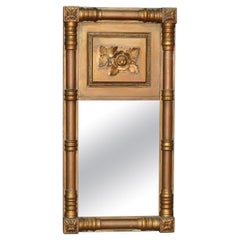 Antique American Empire Giltwood Trumeau Wall Mirror with Floral Element C1840