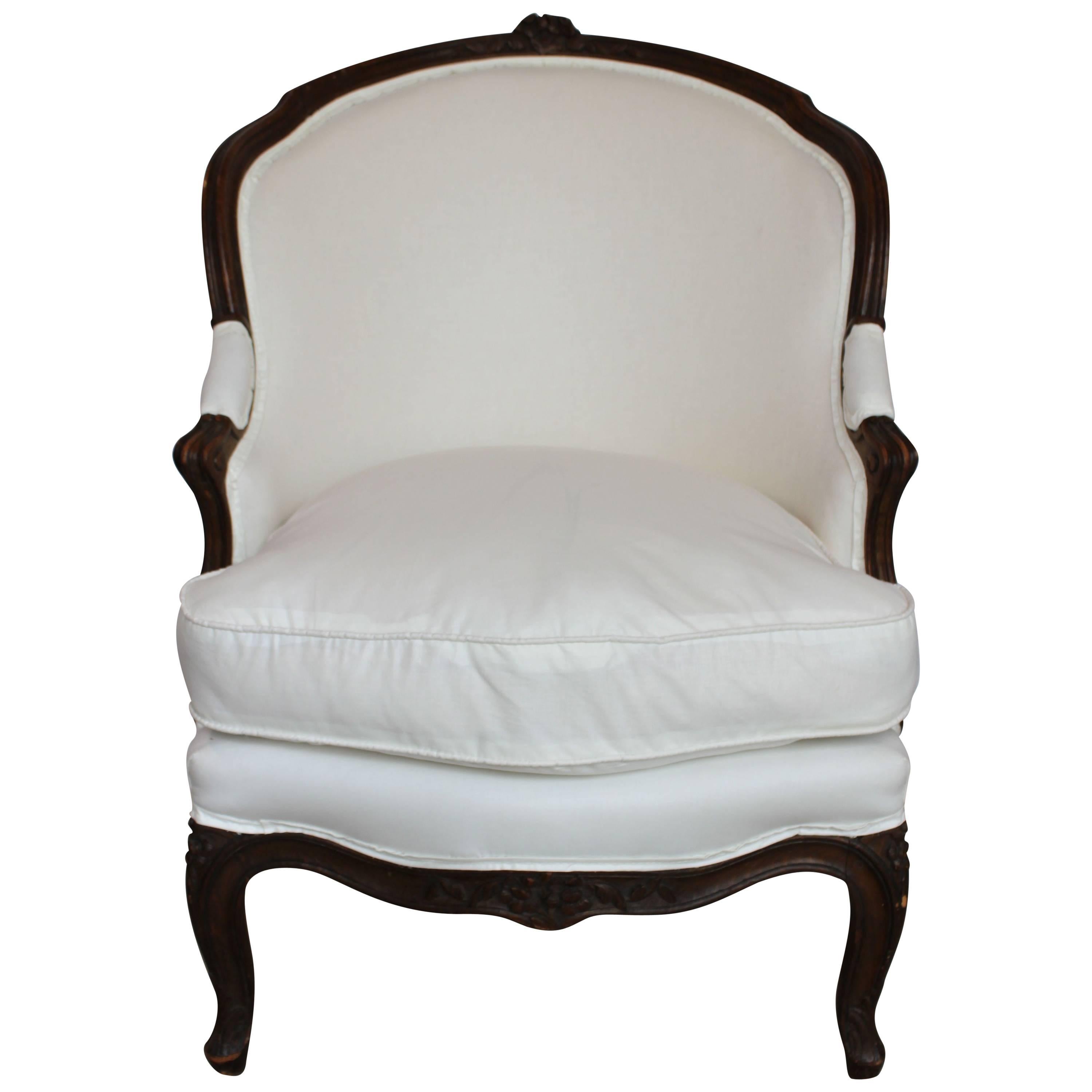 Oval Back Louis XVI Style Walnut Carved Wood Bergere, France, 19th Century For Sale