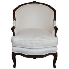 Oval Back Louis XVI Style Walnut Carved Wood Bergere, France, 19th Century