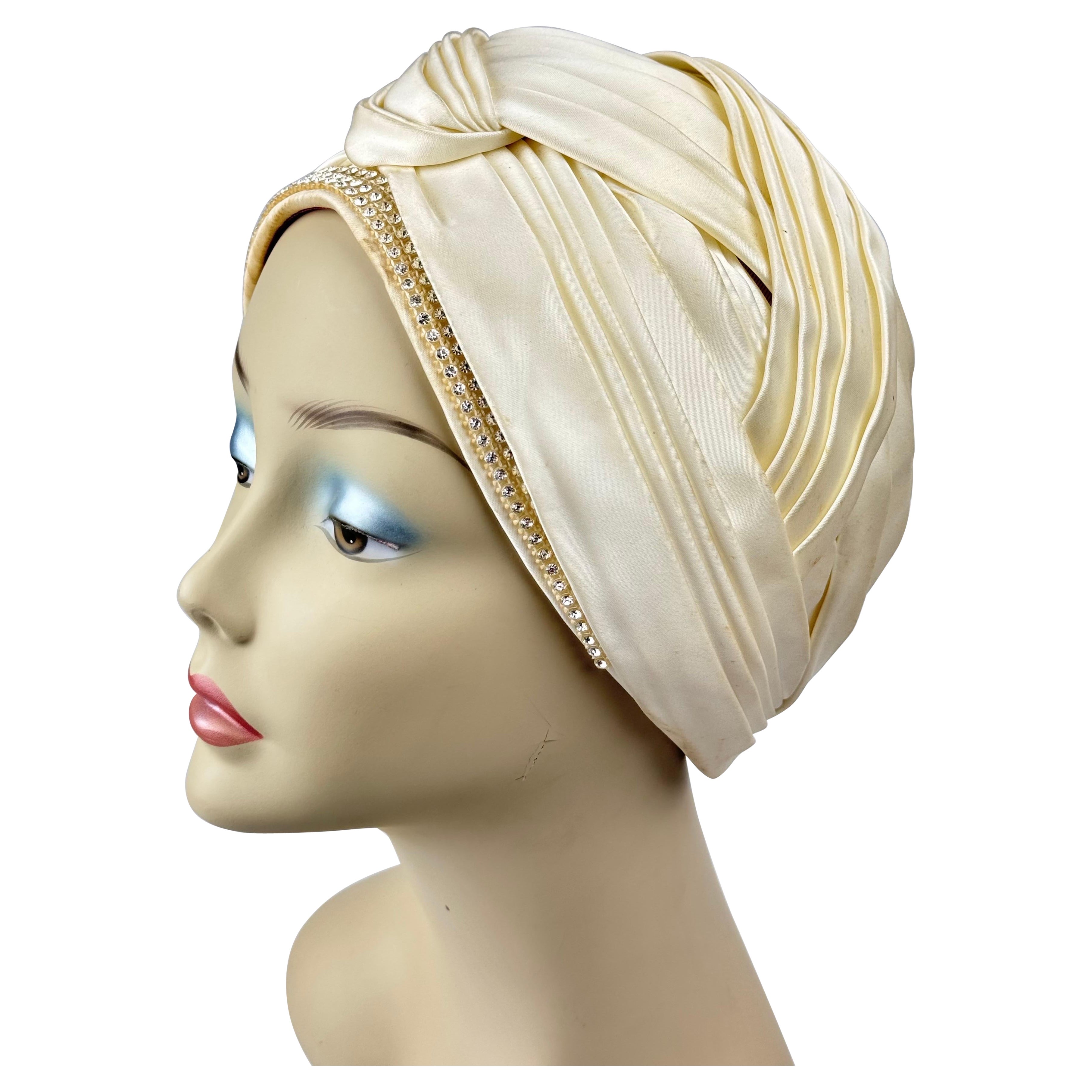 Christian Dior Chapeaux Silk Turbin With Rhinestone Accents For Sale