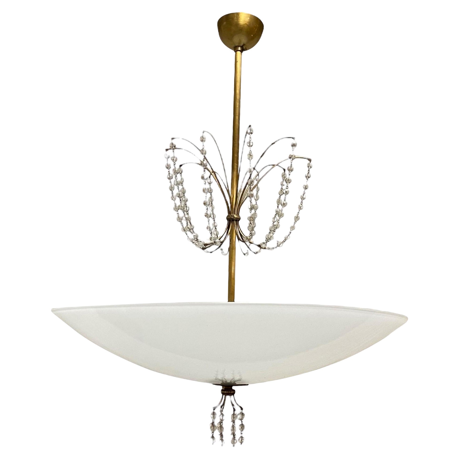 Lisa Johansson-Papé Chandelier Model 1068 in Brass & Glass, Orno 1950s