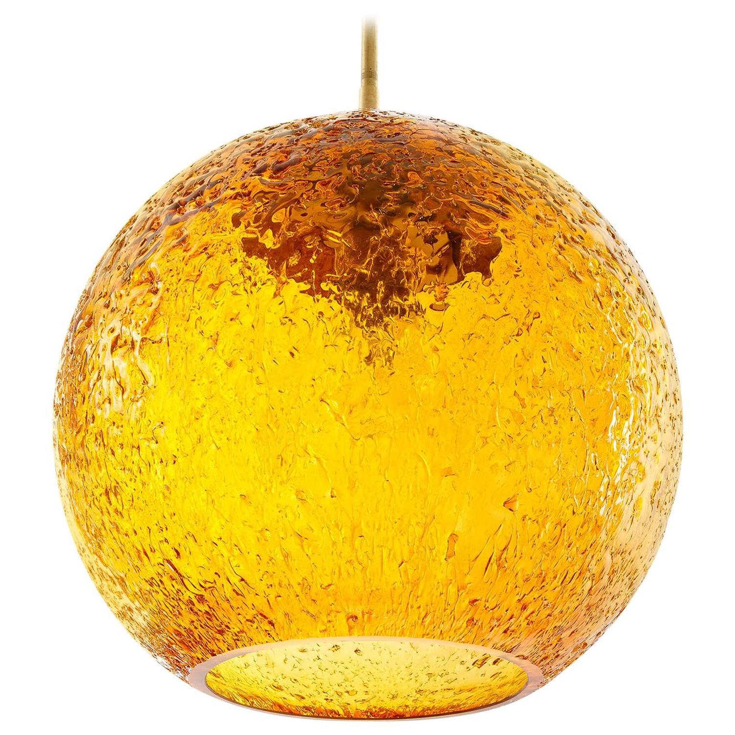Pendant Light, Amber Tone Glass Globe, 1970s For Sale at 1stdibs
