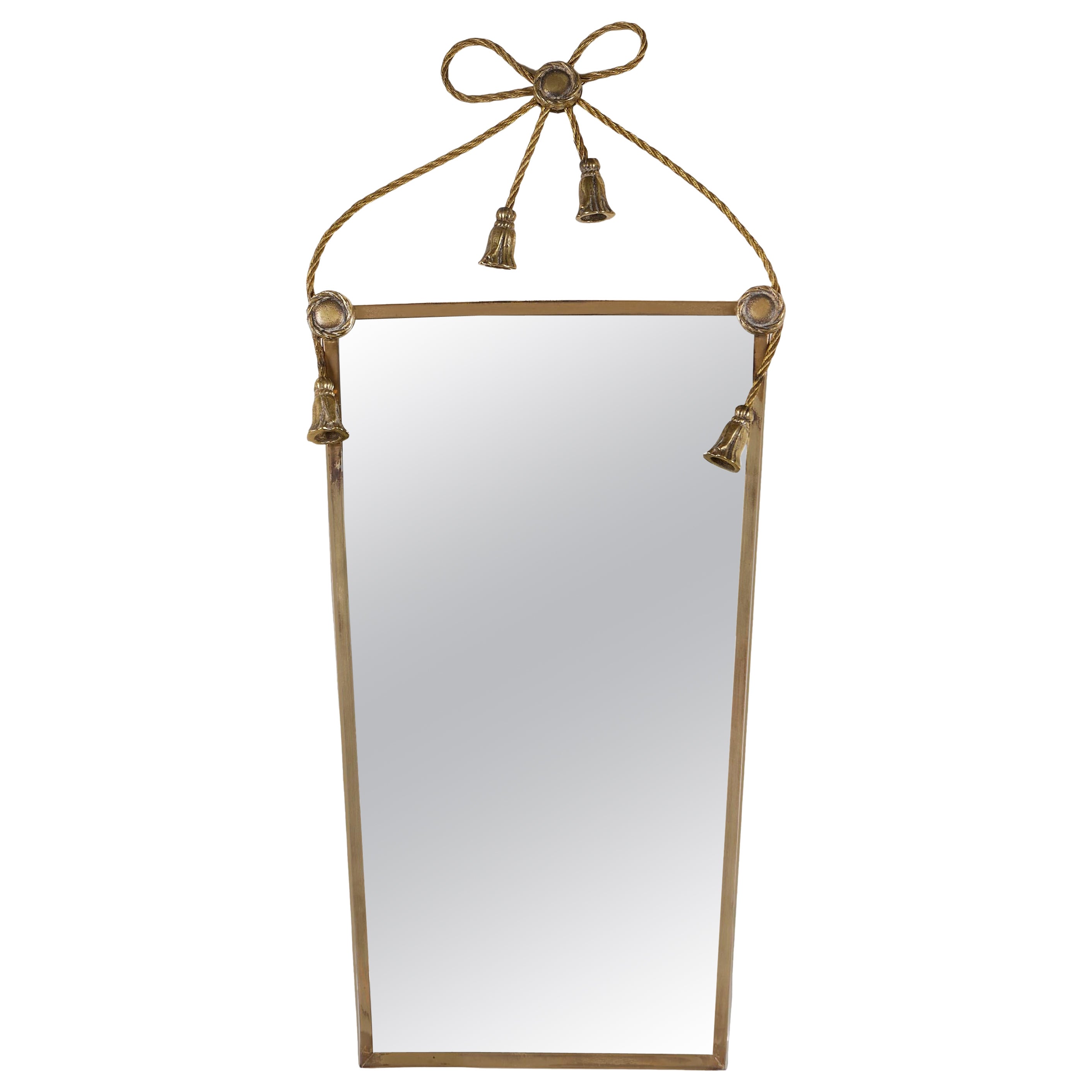 Italian brass bow and tassels mirror. mid-century For Sale