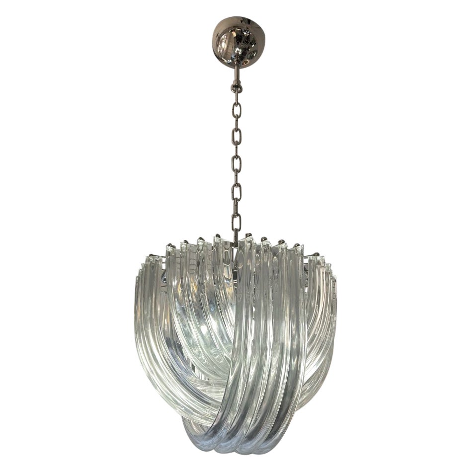 Murano Curved Crystal Chandelier Attributed to Carlo Nason