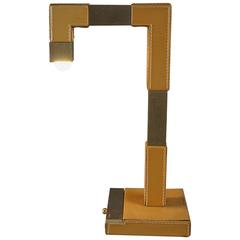 French Stitched Leather and Brass Desk Lamp by Tanneur