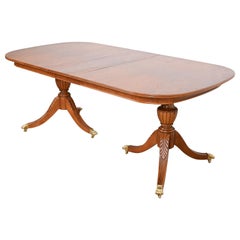 Flint & Horner Georgian Burled Walnut Double Pedestal Extension Dining Table