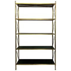 Brass and Tooled Leather Etagere by Maison Baguès 6