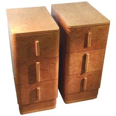 Pair of Art Deco Walnut Bedside Cupboard Chest of Drawers