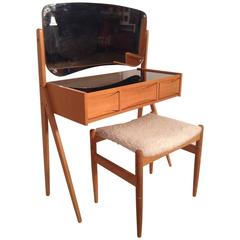 Modernist Arne Vodder Vanity or Dressing Table and Stool