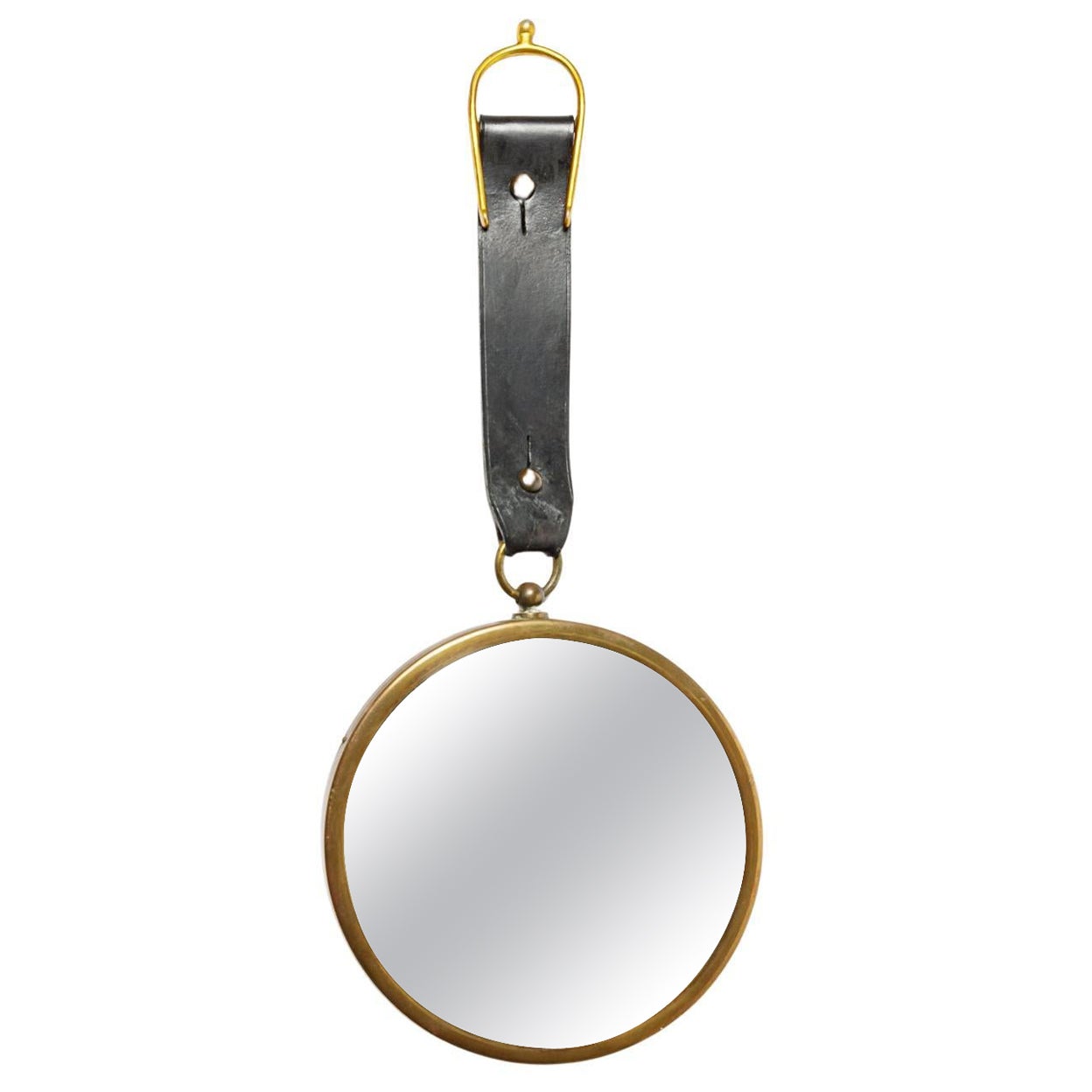 20th century art deco design leather and curved wall mirror att. Jacques Adnet For Sale