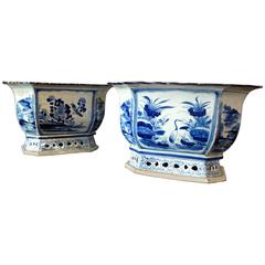 Pair of Chinese Blue and White Porcelain Jardinieres