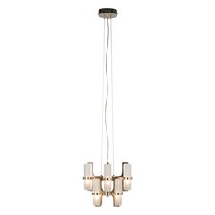 Small Modern Soave Chandelier in brushed light gold, crystal lampshades