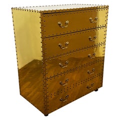 Sarreid Five Drawer Brass Clad Tall Chest Circa 1970s