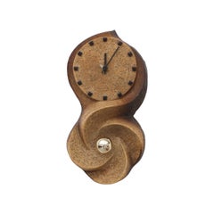 1970's Chamotte Earthenware Wall Mount Clock with Light