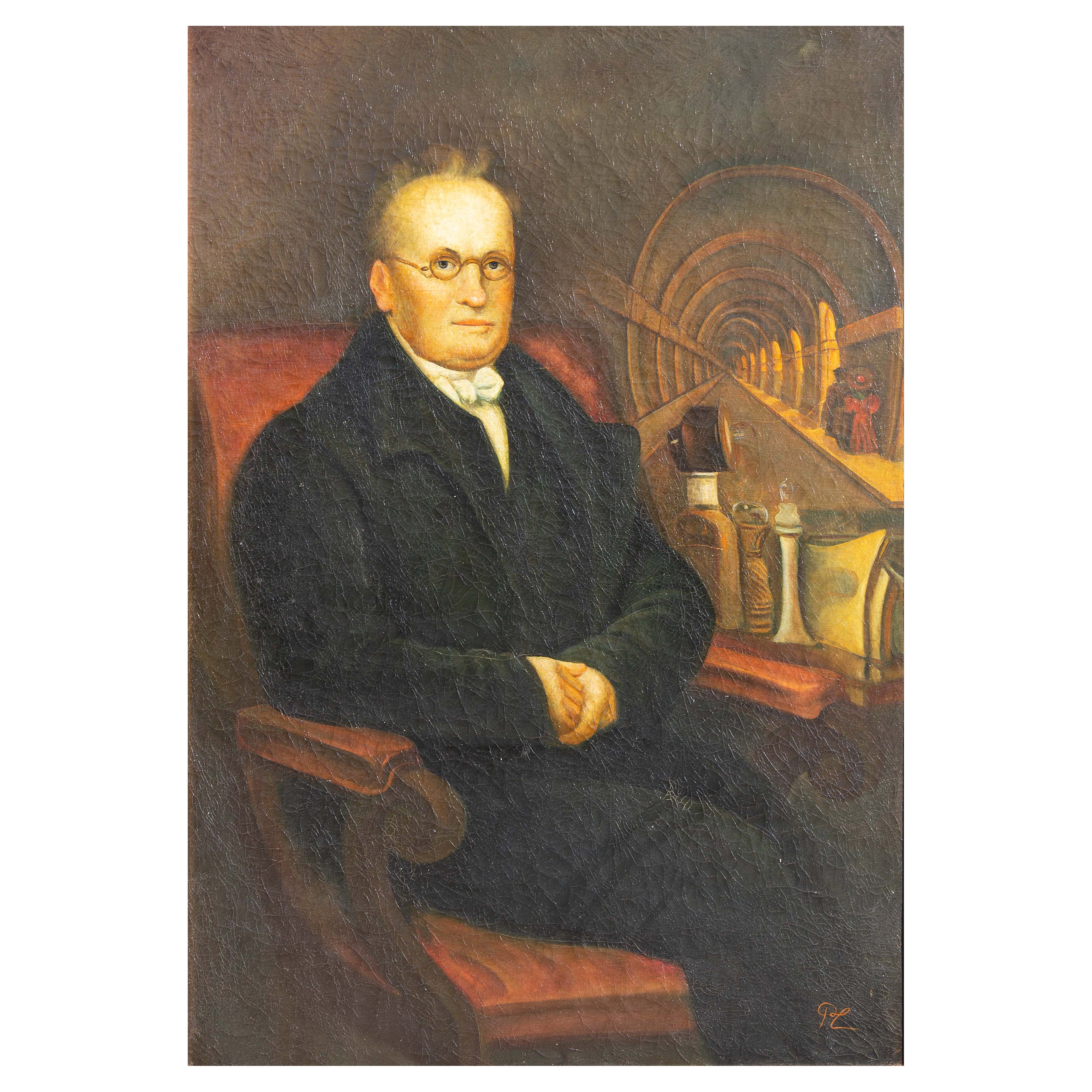 American Folk Art Portrait of Marc Isambard Brunel British Inventor Engineer