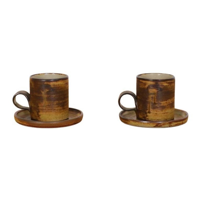 Pair of Mid-Century Ceramic Coffee Cups and Saucers