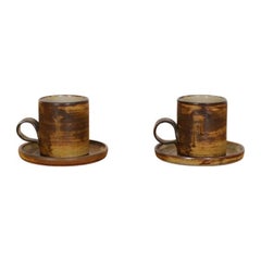 Pair of Mid-Century Ceramic Coffee Cups and Saucers