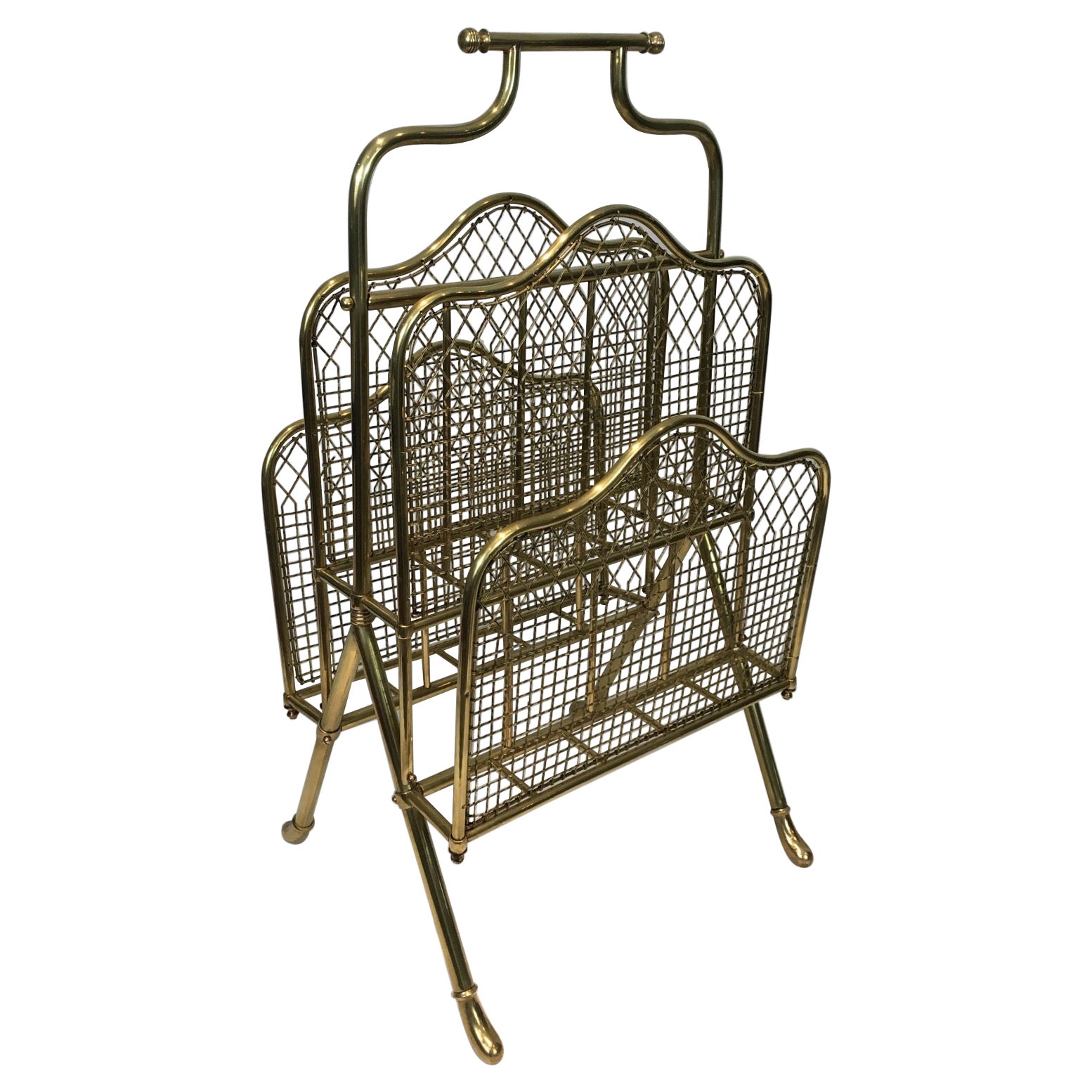 Maison Jansen, Exceptional Neoclassical Brass Magazine Rack, French, circa 1940