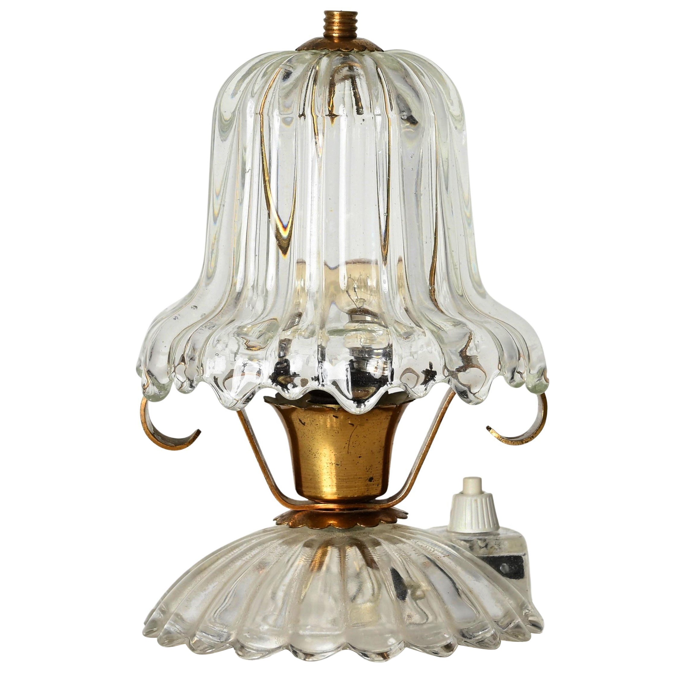 Mid-Century Murano Glass and Brass Table Lamp, Barovier, Italy, 1940s
