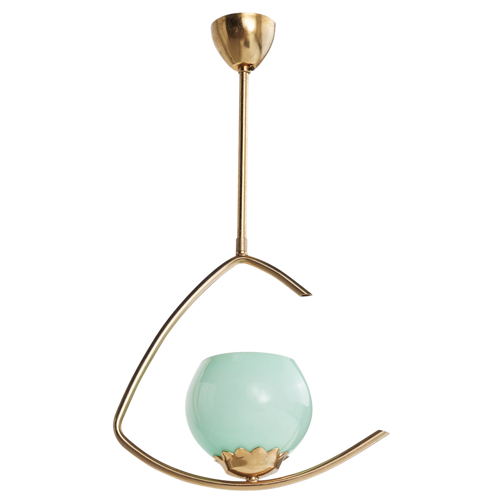 Swedish Designer, Pendant Light, Brass, Glass, Sweden, 1950s