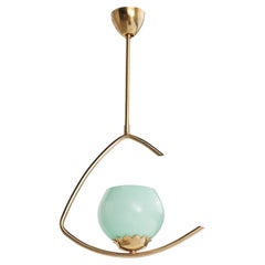 Swedish Designer, Pendant Light, Brass, Glass, Sweden, 1950s