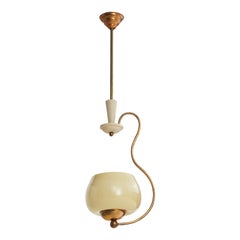 Designer italiano, lampada a sospensione, ottone, metallo, vetro, Italia, anni '40