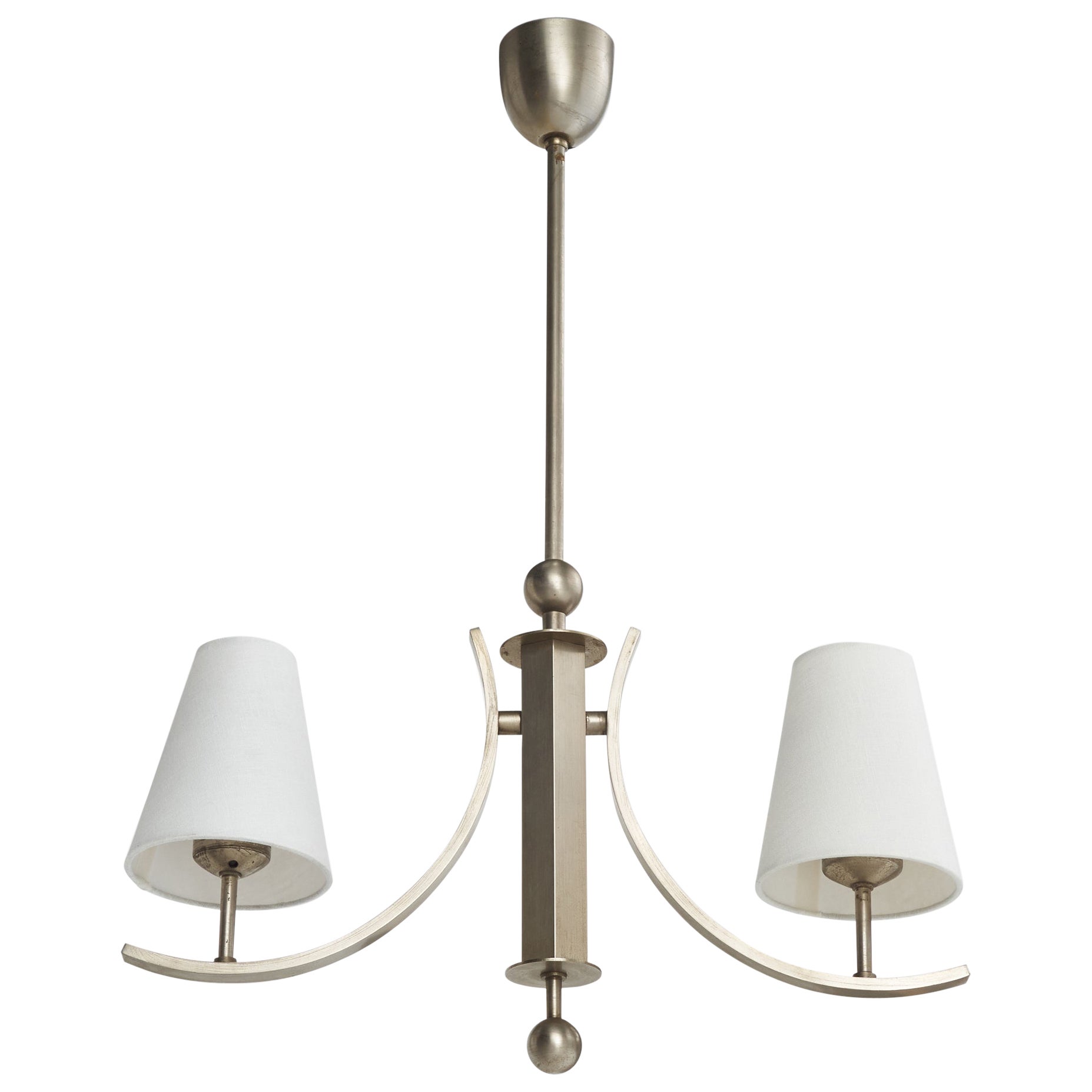 WMF, Chandelier, Nickel, Fabric, Germany, 1920s
