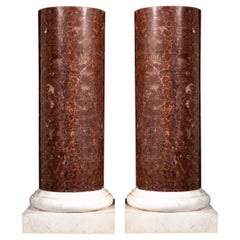 Pr. 19 C. Italian Breccia Pernice (Red) Marble Pedestals on Carrara Marble Bases
