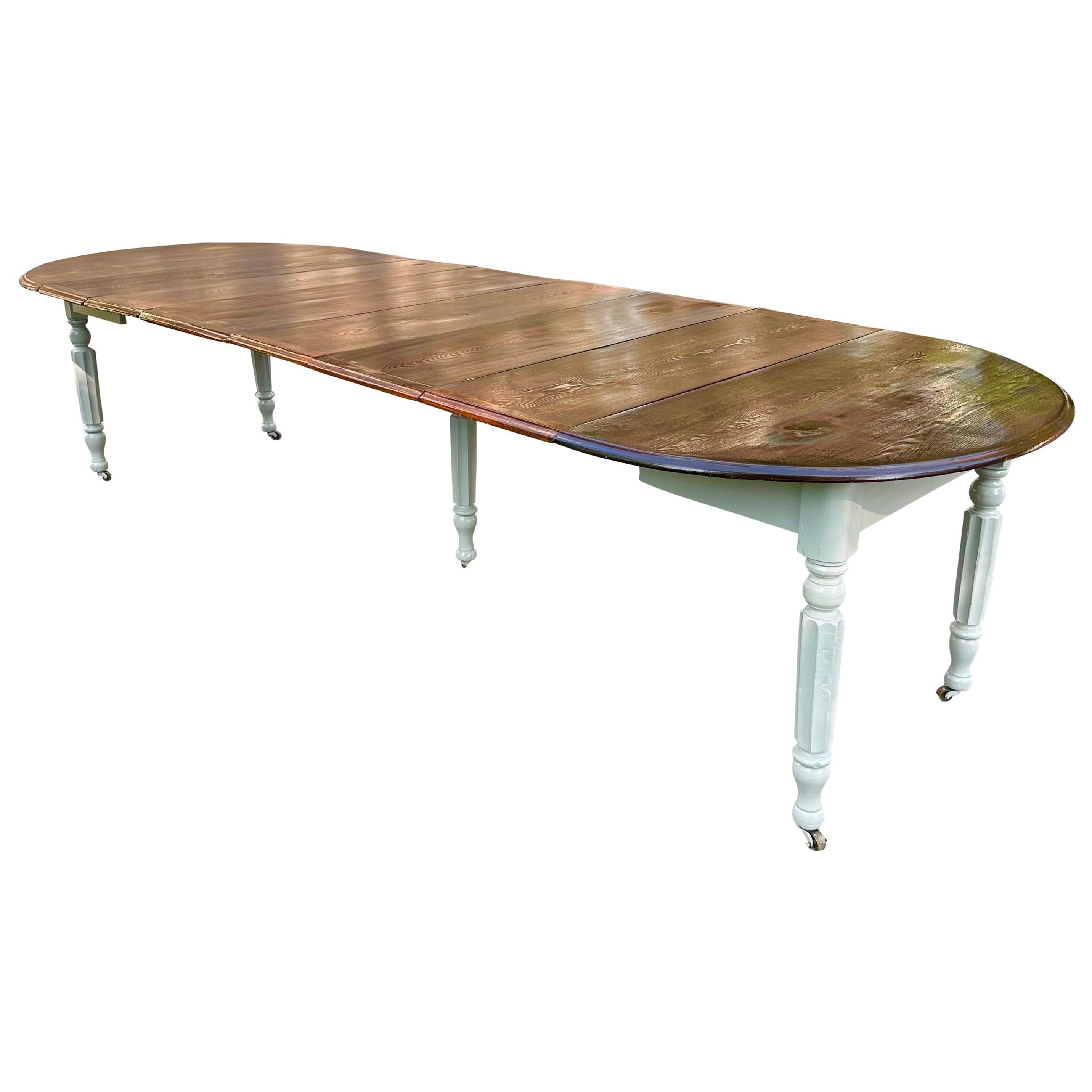 Late 1800s French Chestnut Dining Table - 12 Feet Long with extension leaves