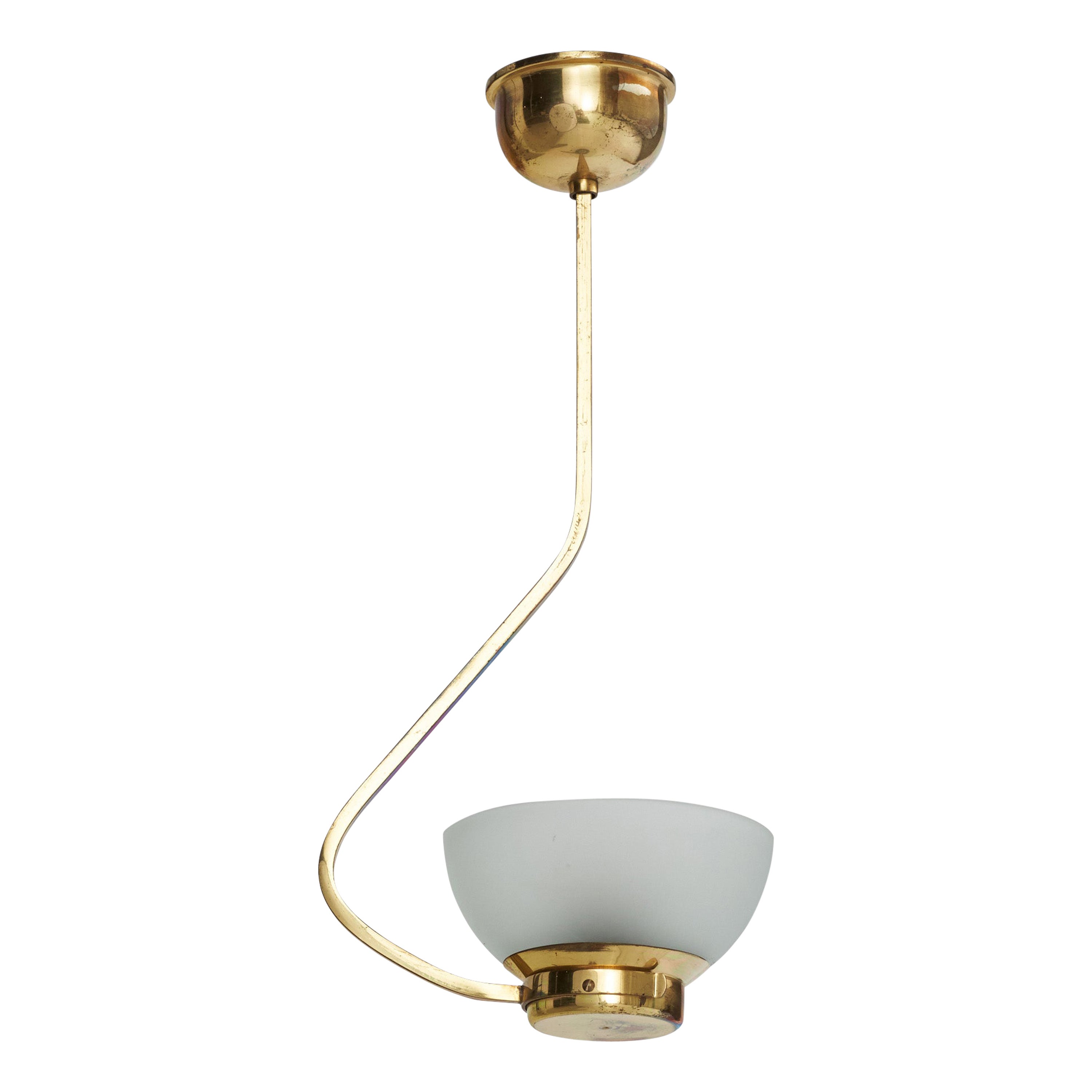 Swedish Designer, Pendant Light, Brass, Glass, Sweden, 1940s