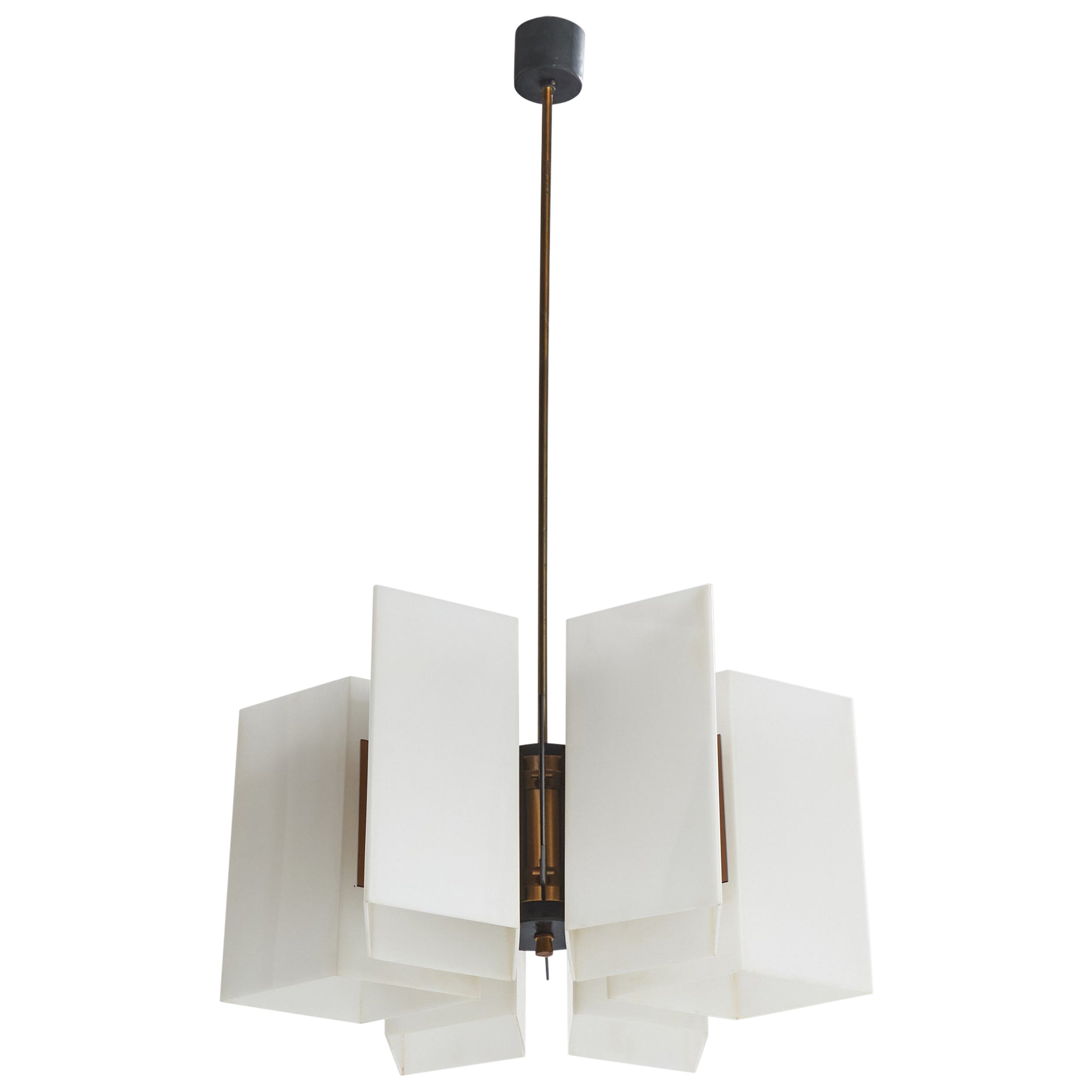 Stilux-Kronleuchter, Messing, Metall, Plexiglas, Italien, 1950er Jahre