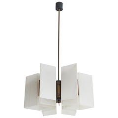 Stilux-Kronleuchter, Messing, Metall, Plexiglas, Italien, 1950er Jahre