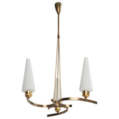 Italian Designer, Chandelier, Brass, Glass, Italy, 1950s